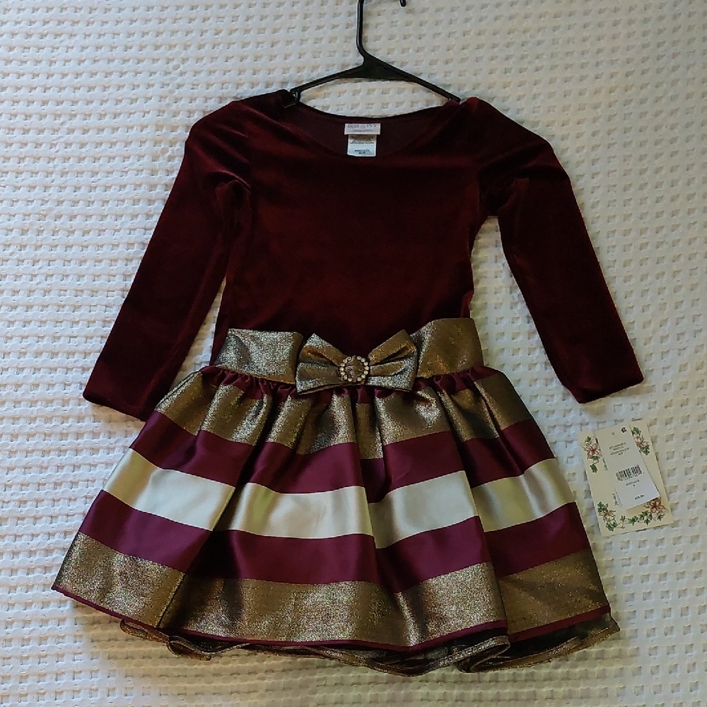 iris & ivy Velvet Burgundy and Gold Striped Dress